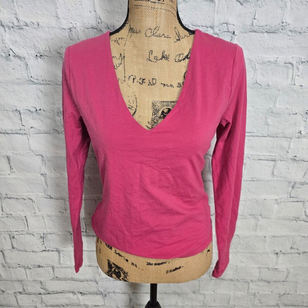 A new day basic top Sz L V-neck Long Sleeve pink casual minimalist